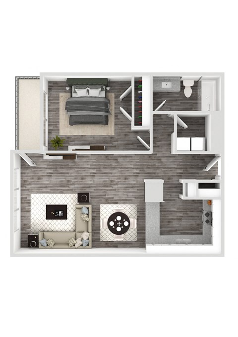 Lafayette Place Apartments 1x1 B Floor Plan 3D